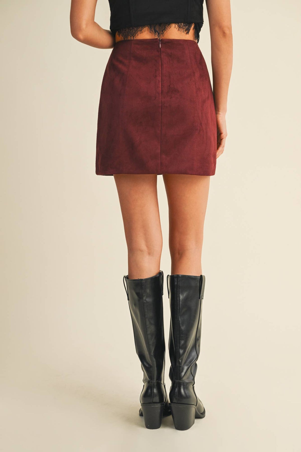 Faux Suede Vertical Seam Mini Skirt