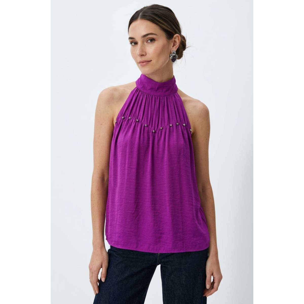 High Neck Stud Detail Sleeveless Top