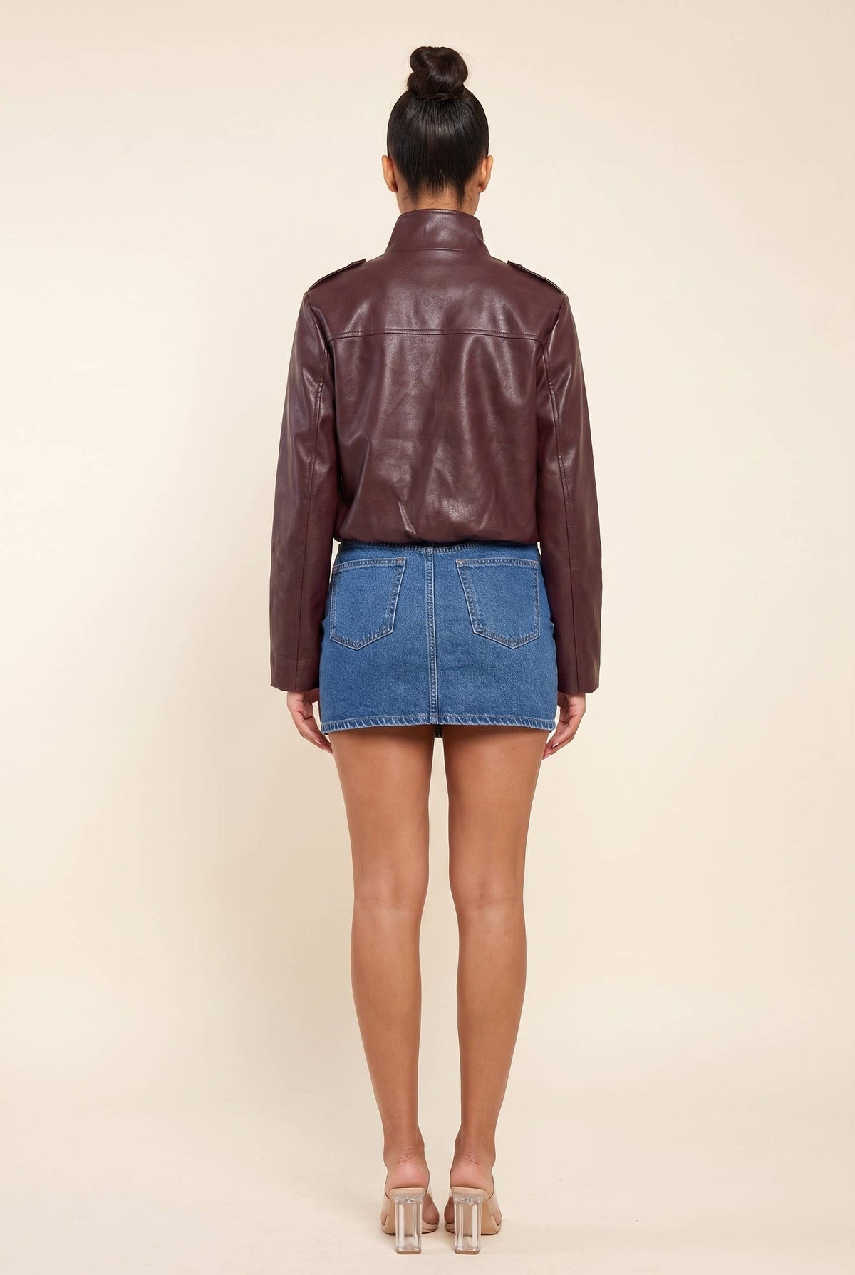 PU Bubble Hem Jacket