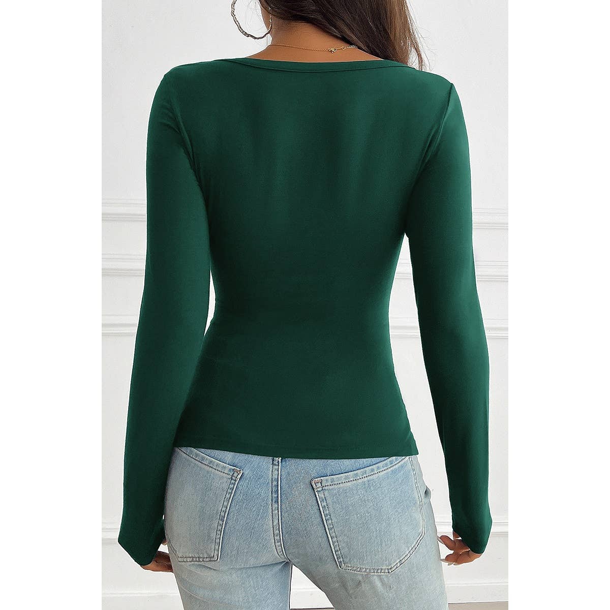 Solid Fit Long Button Trim Top