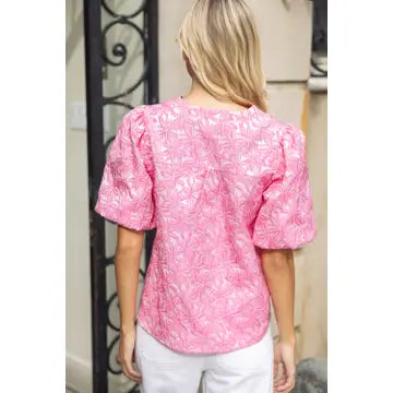 Embossed Jacquard Puff Sleeve
