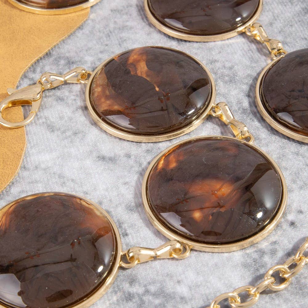 Round Stone Gold Frame Chain Belt