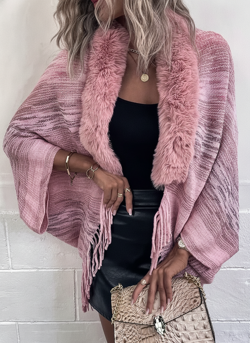Color Fur Trim Cardi