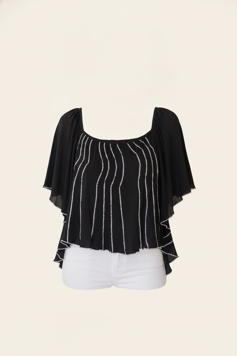Flutter Sleeve Square Neck Top