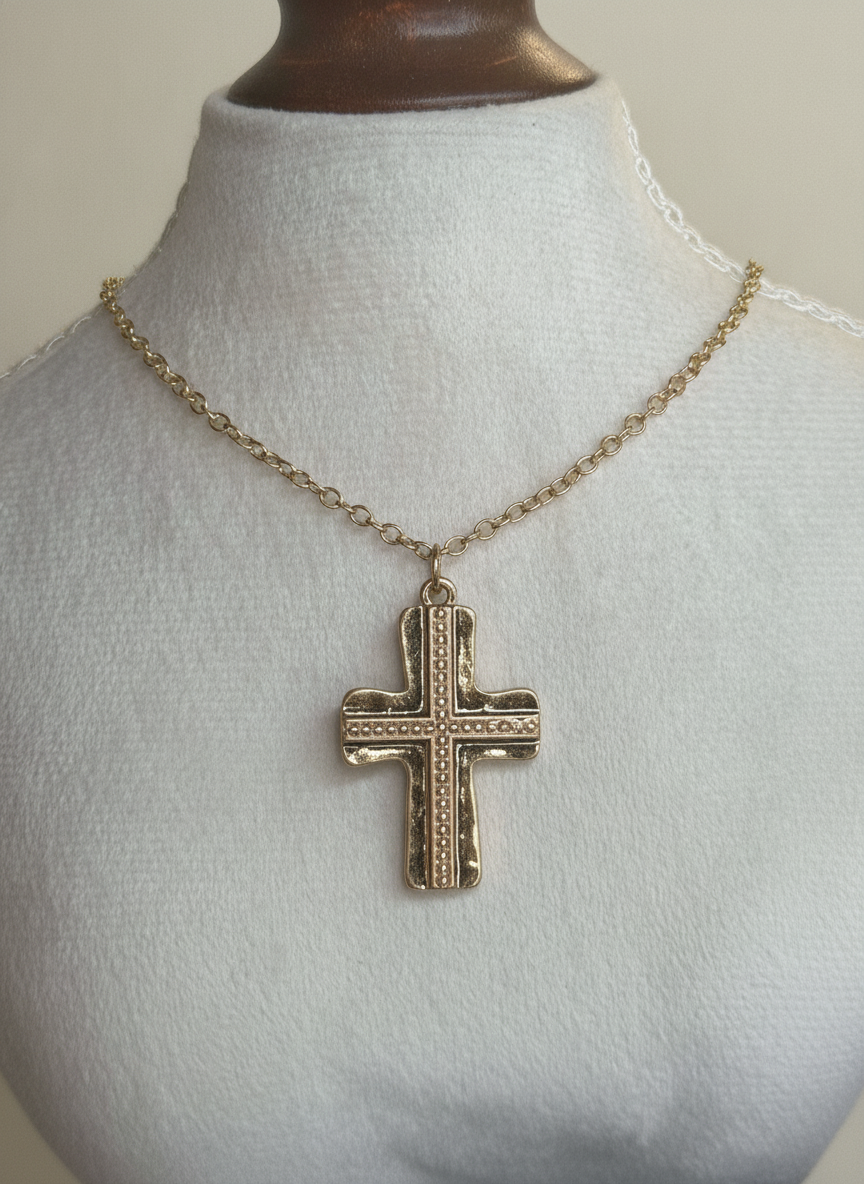 Gold Hammered Cross Necklace