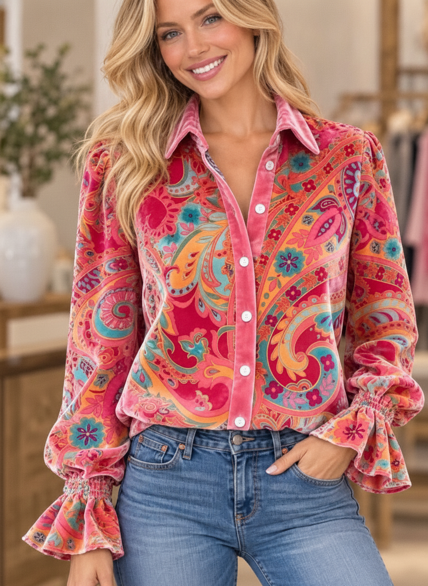 Velvet Printed Blouse
