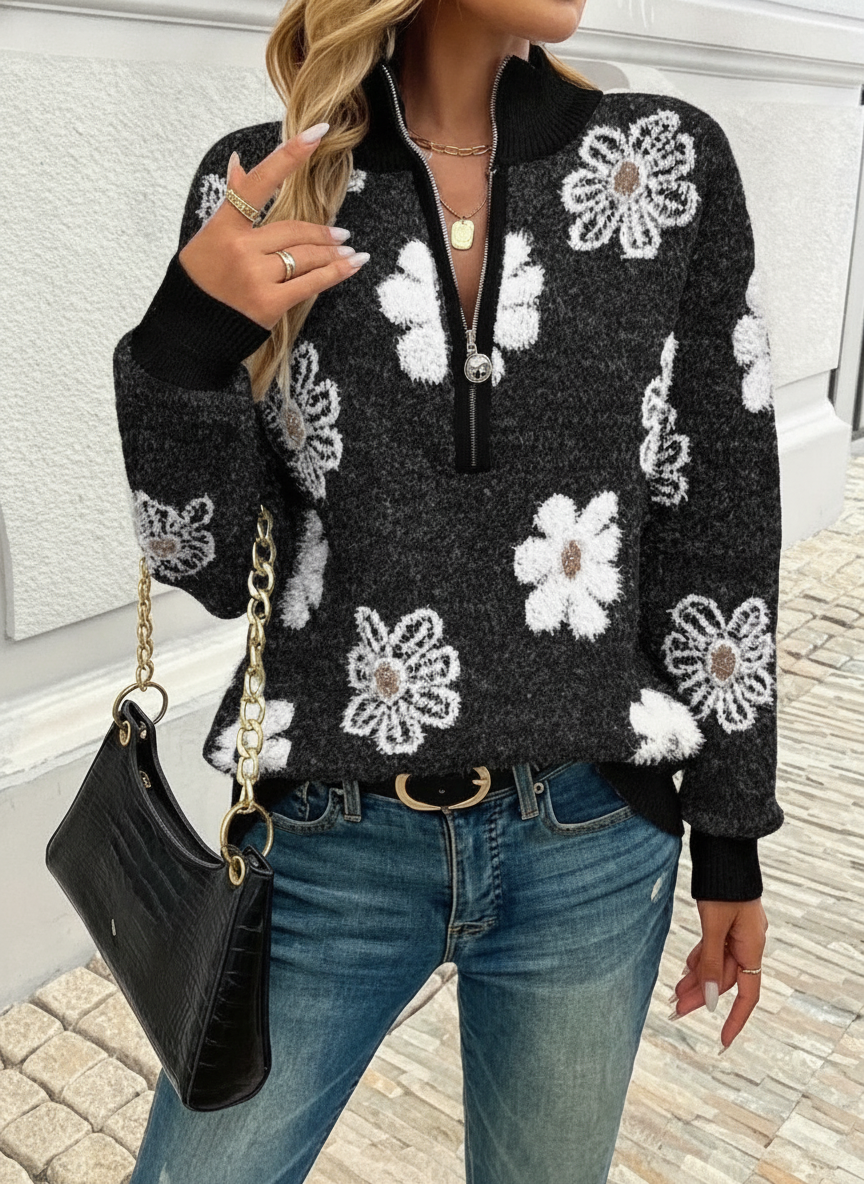 Floral Zip Sweater