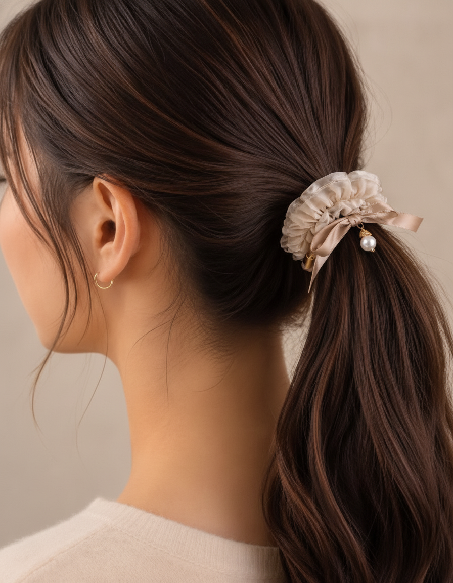 Pearl Chiffon Scrunchies (5)