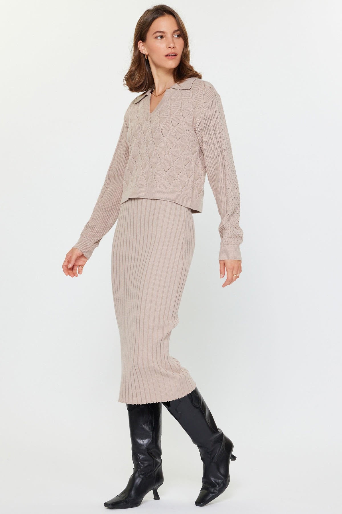 Collared Neck Sweater Set