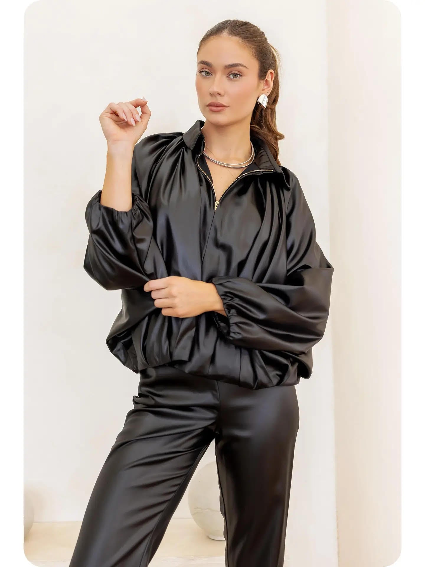 Shirred Bubble Bomber Jacket