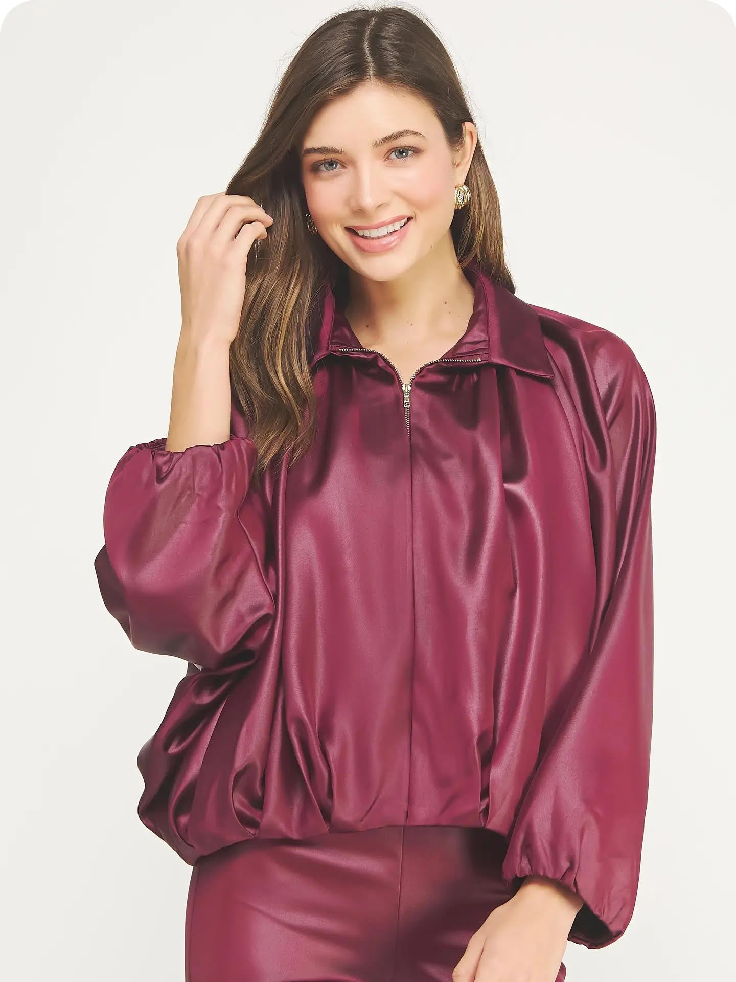 Shirred Bubble Bomber Jacket