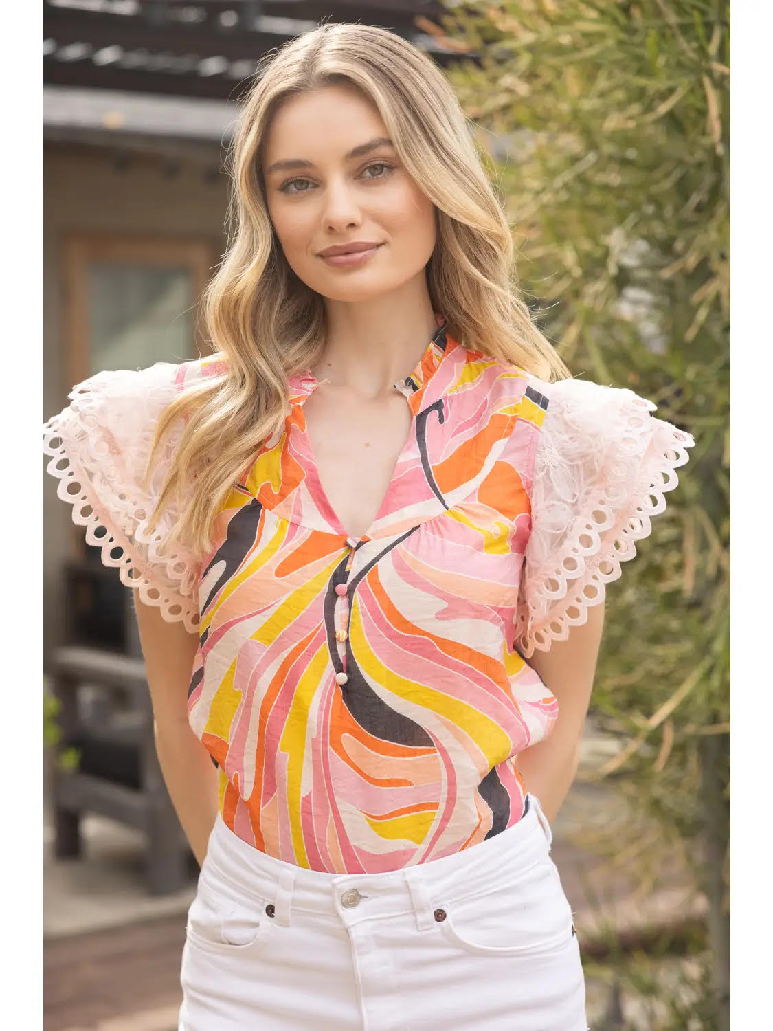 Abstract Floral Mesh Top