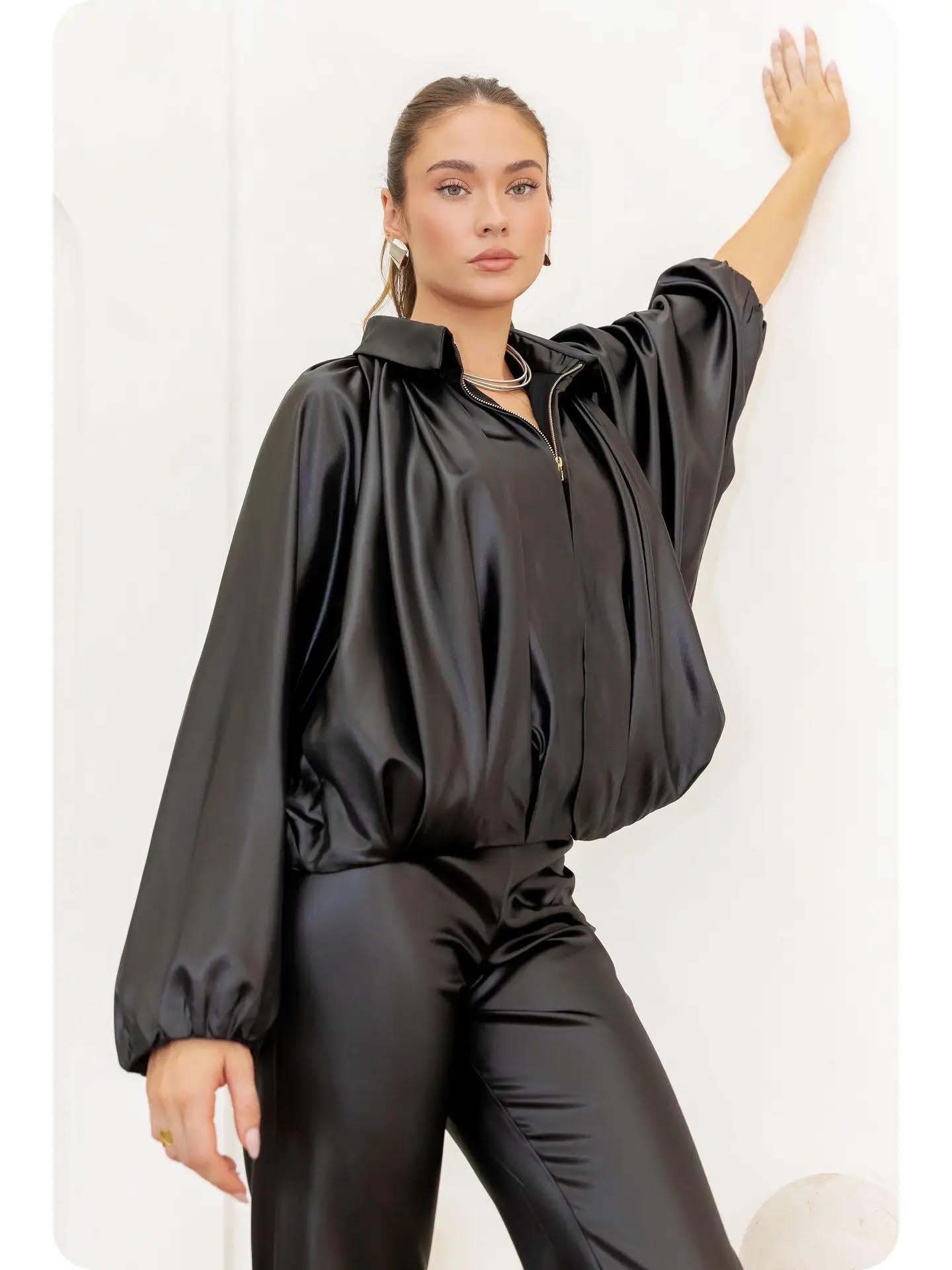 Shirred Bubble Bomber Jacket