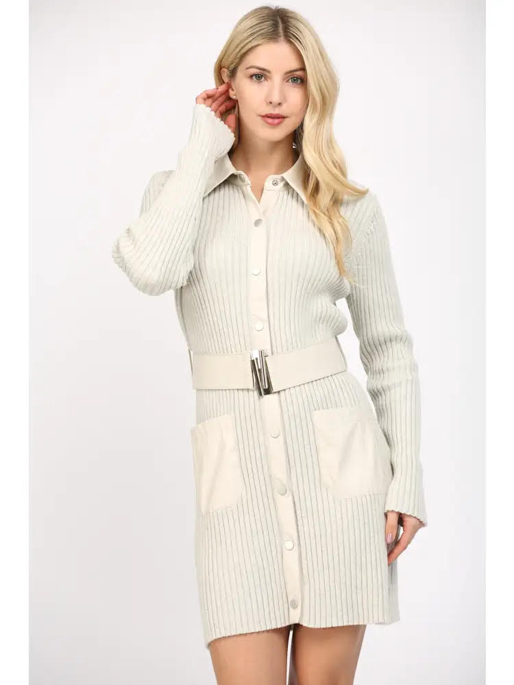 Faux Leather Sweater Dress