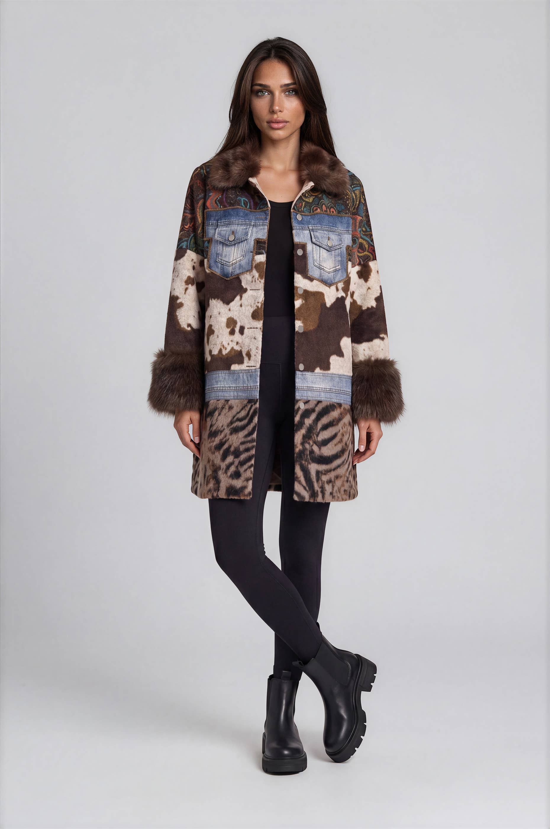 Mixed Media Faux Fur Statement Coat