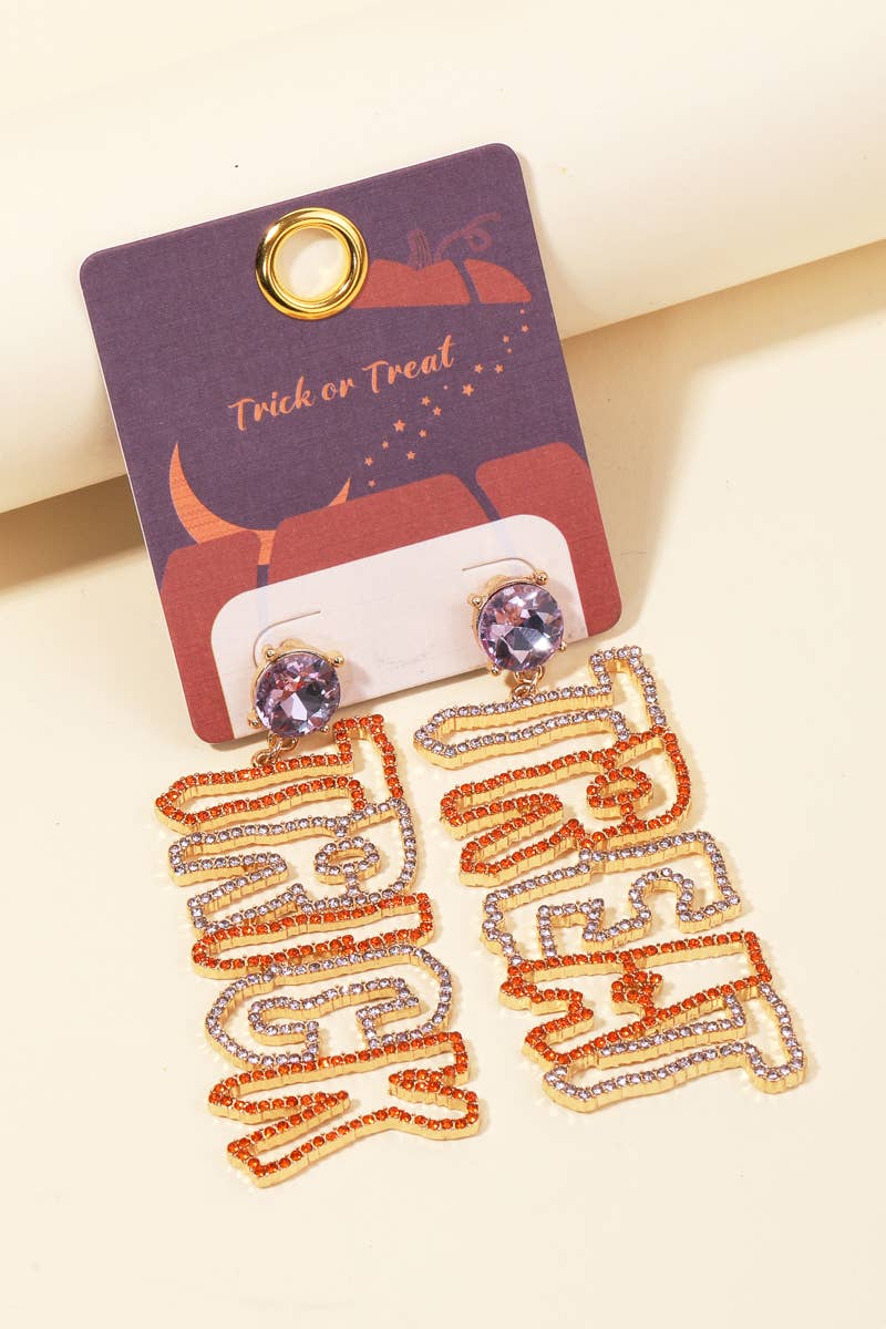 Rhinestone Studded Trick or Treat Dangle Earrings