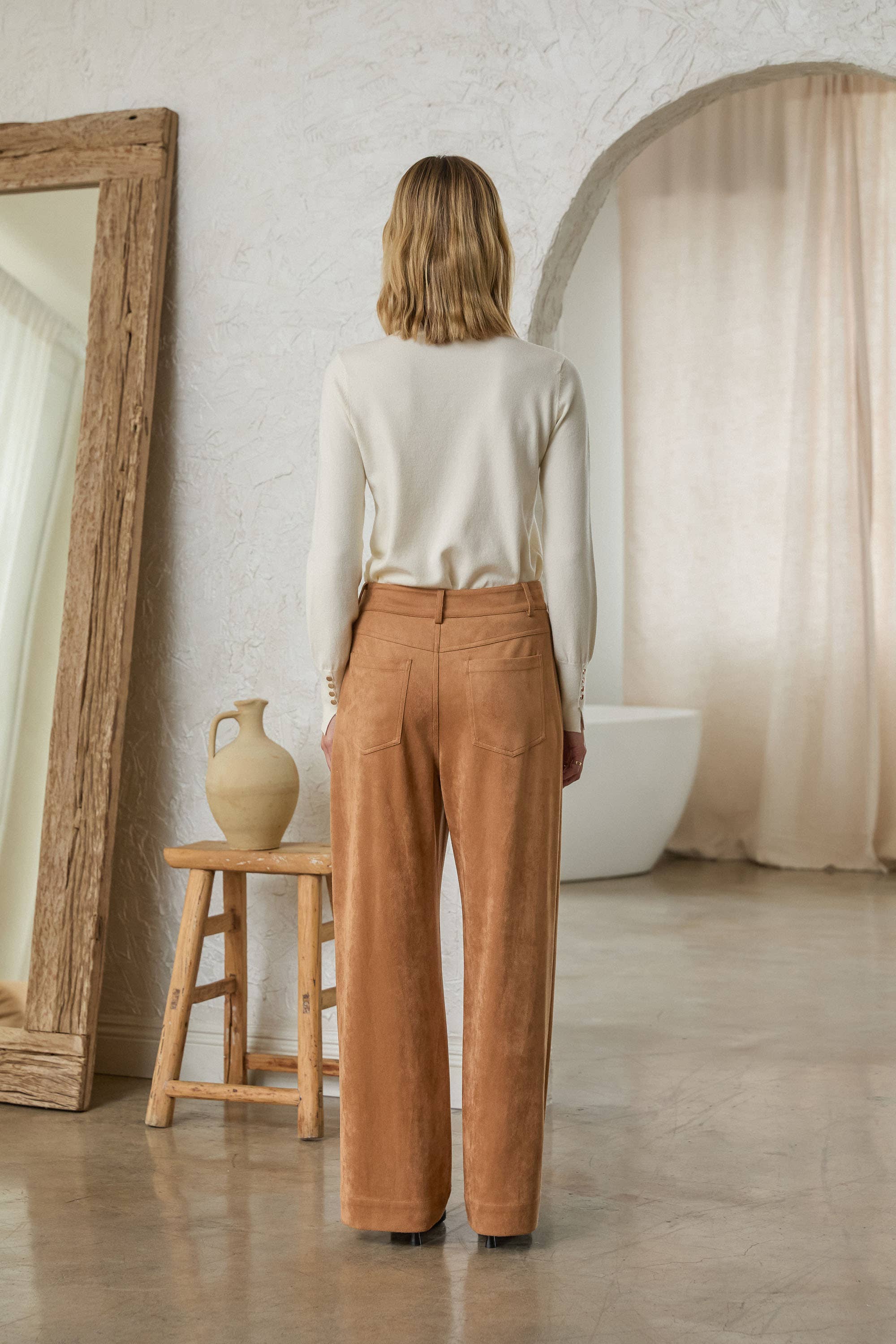 Vegan Suede Wide Leg Pants with Front Pockets