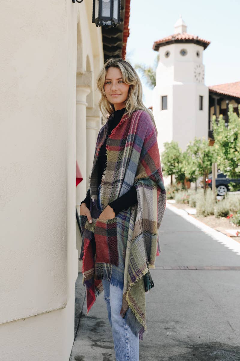Multicolor Plaid Pocket Ruana