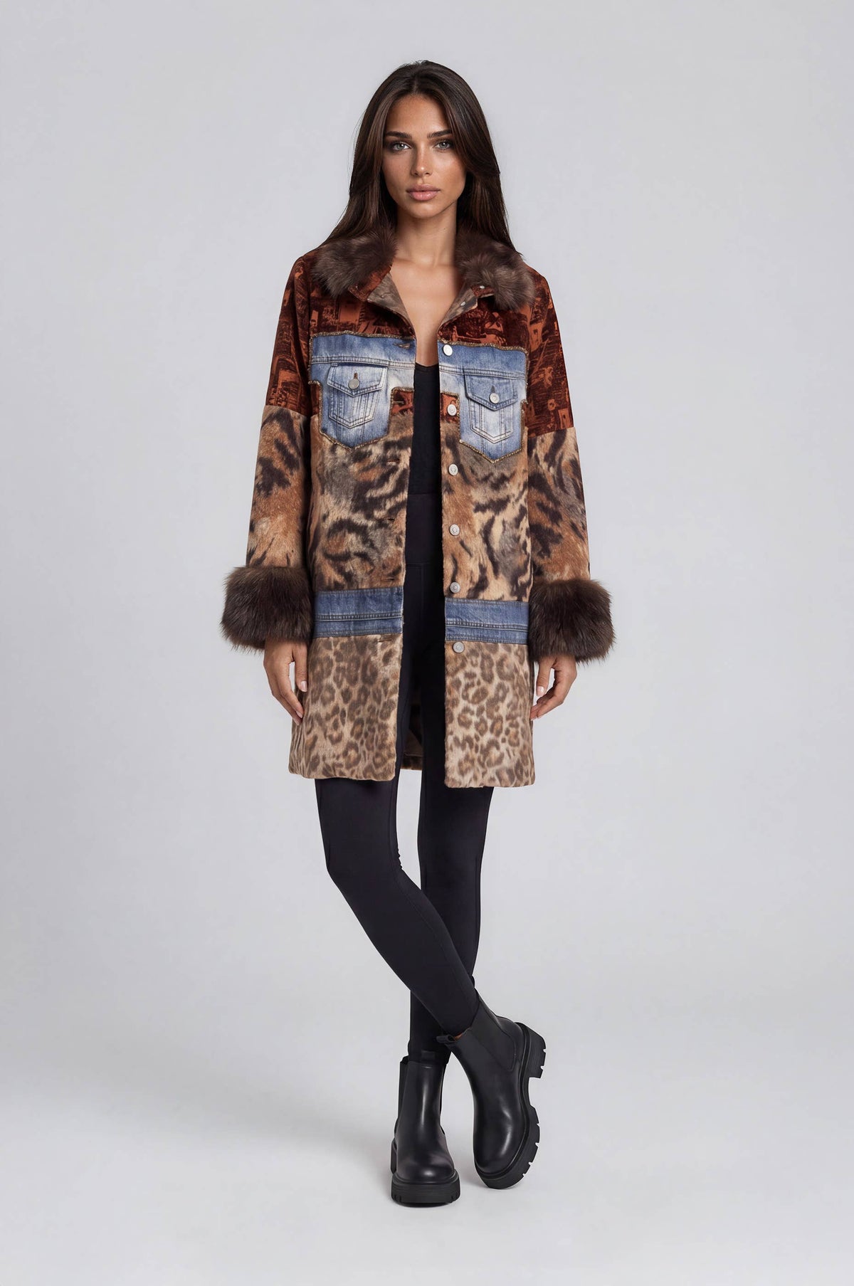 Mixed Media Faux Fur Statement Coat