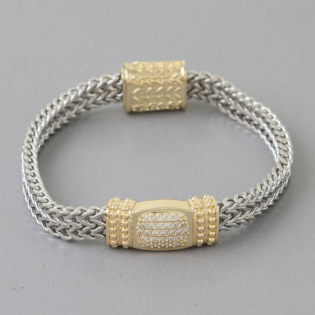 Two Tone Cubic Zirconia Magnetic Bracelet