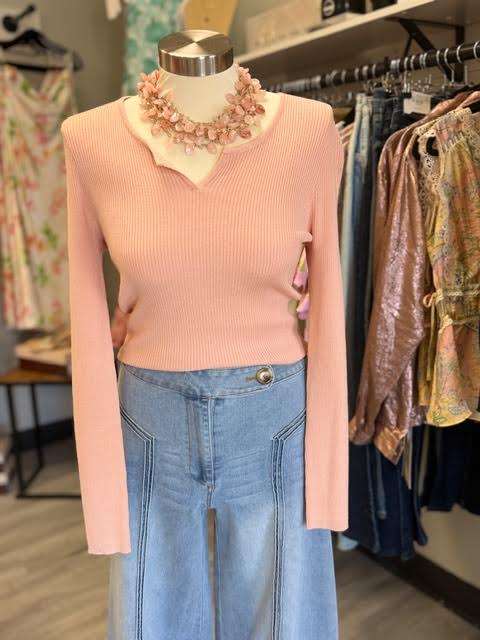 V-Neck Ribbed Knit Top