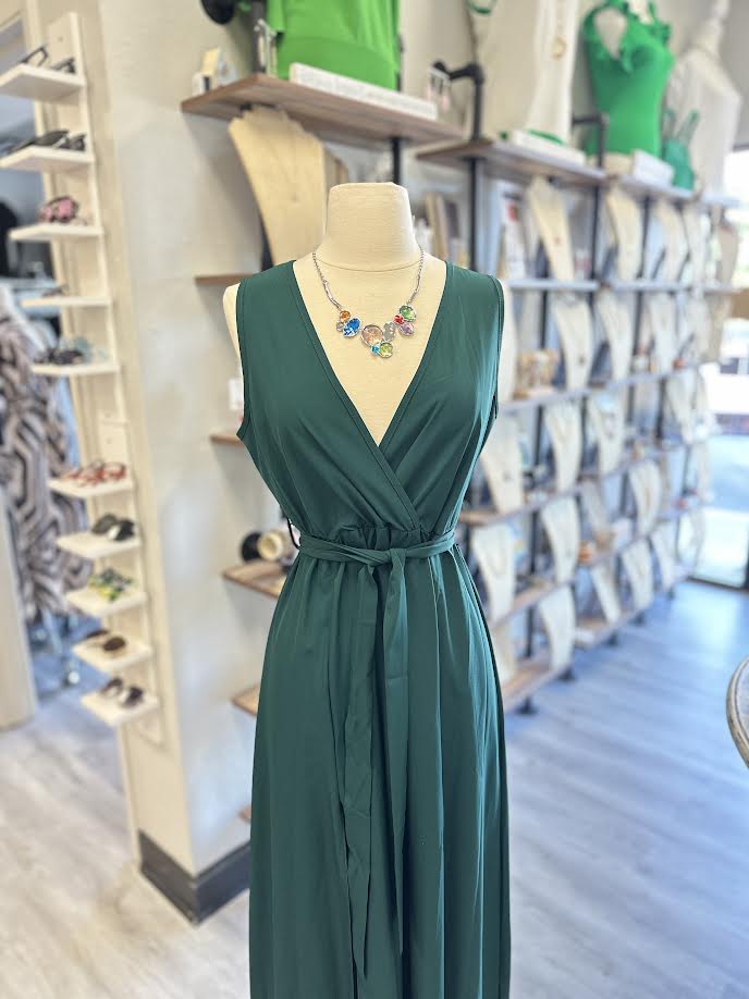 Green Belt Slit Dress