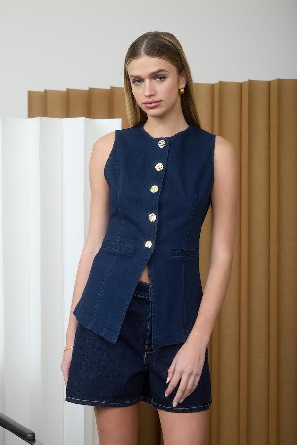 Denim Vest With Gold