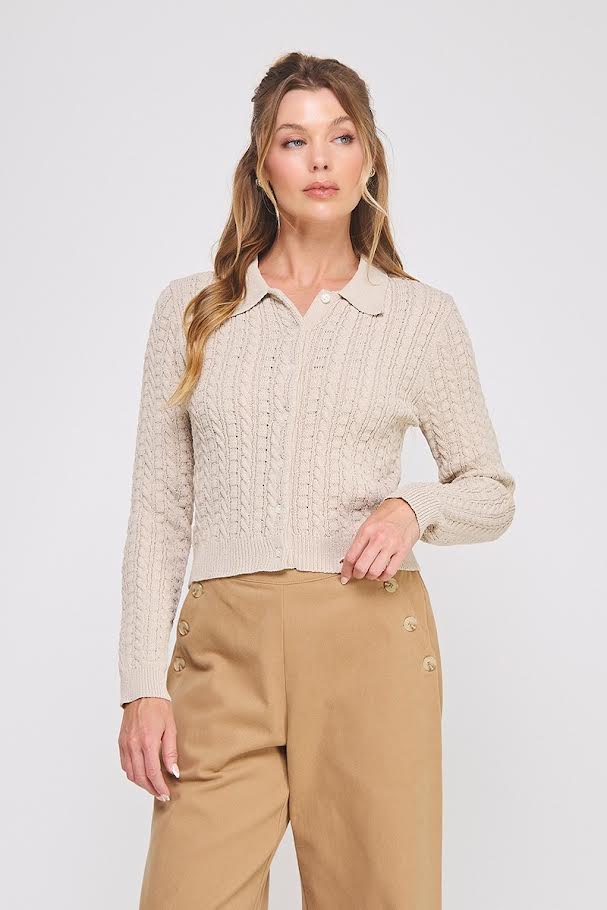 Cable Knit Collared Cardigan