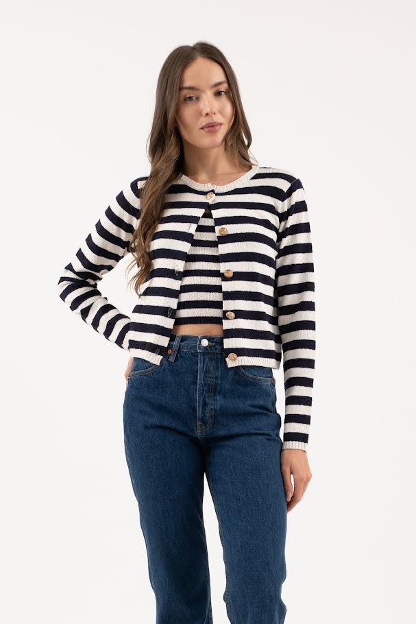 Stripe Round Neck Cardi
