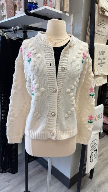 Flower White Cardi