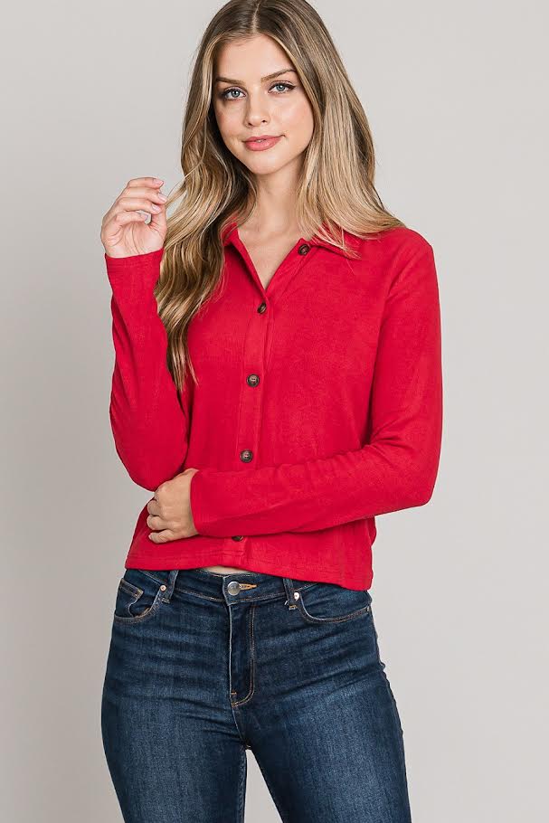 Brushed Knit Button Up
