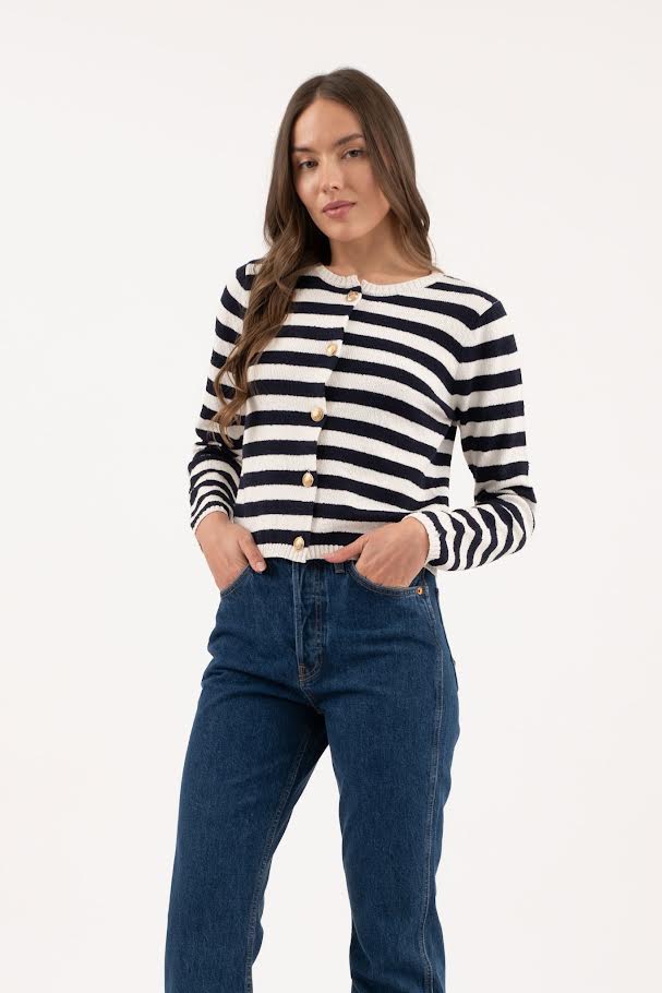 Stripe Round Neck Cardi