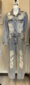 Denim Distressed Jumpsuit