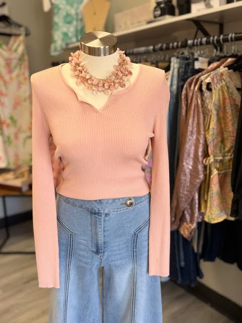 V-Neck Ribbed Knit Top
