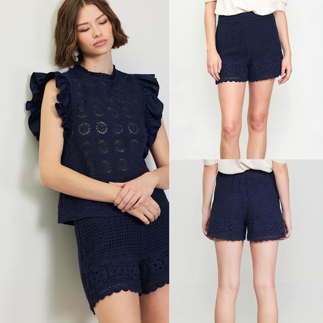 Navy Crochet Shorts