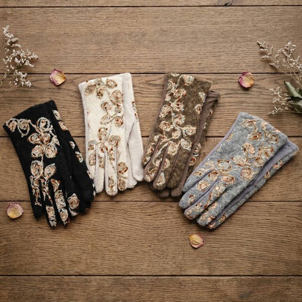 Floral Embroidered Touchscreen Gloves