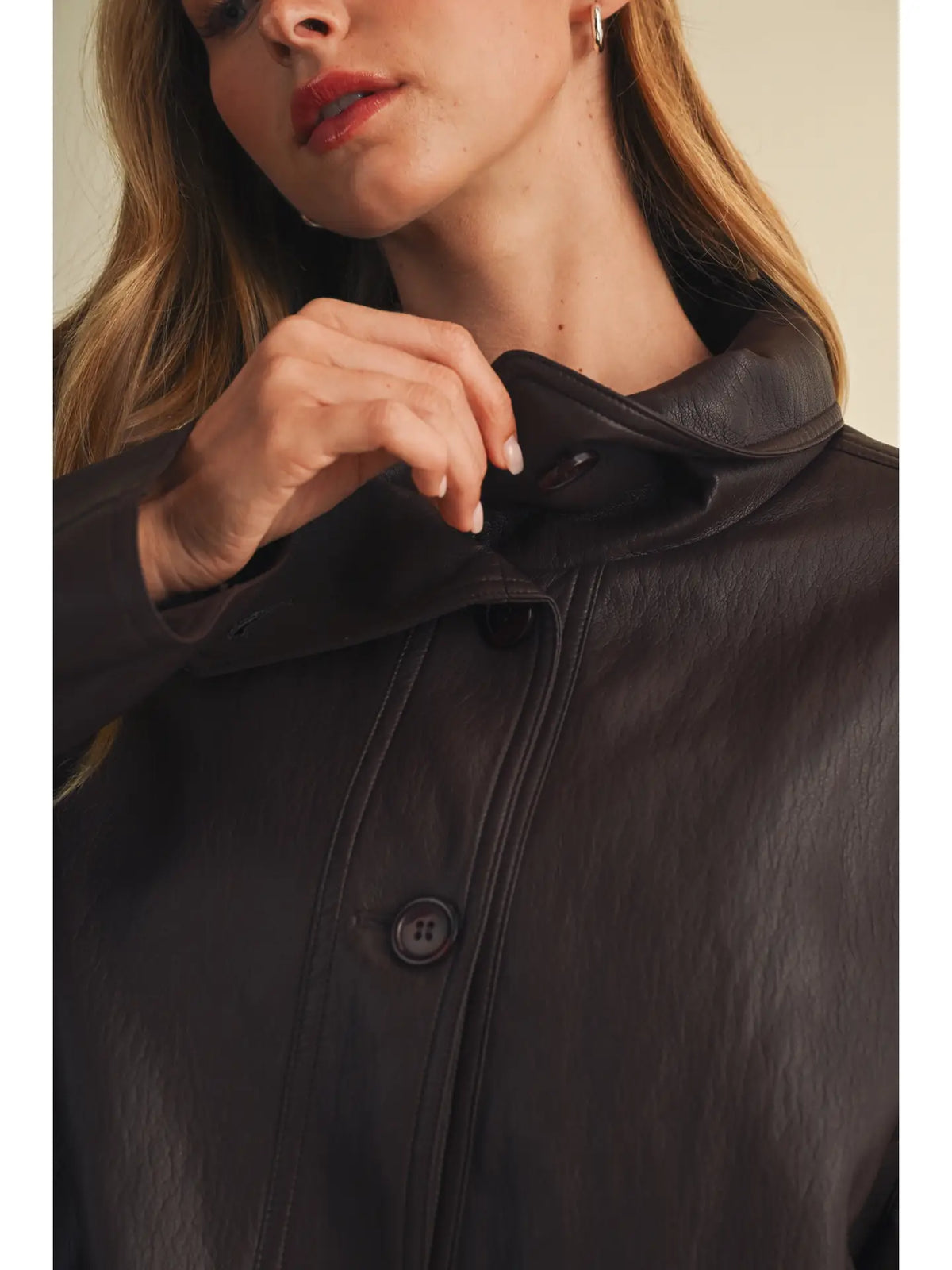 Vegan leather Funnel Neck Jacket