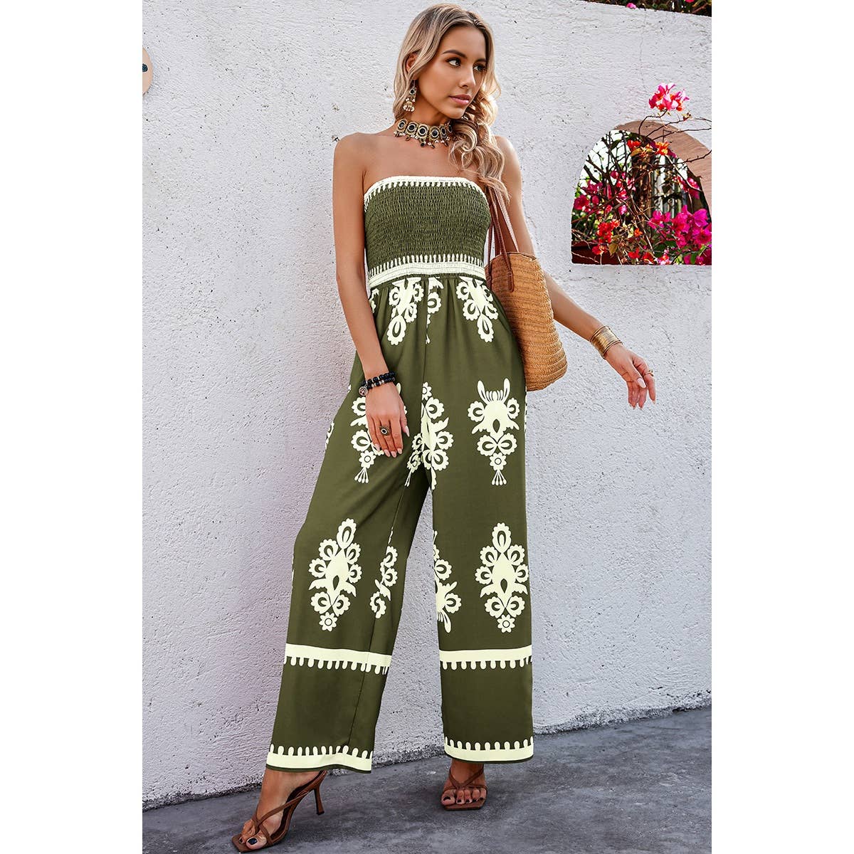 Ruched Printed Jumpsuit