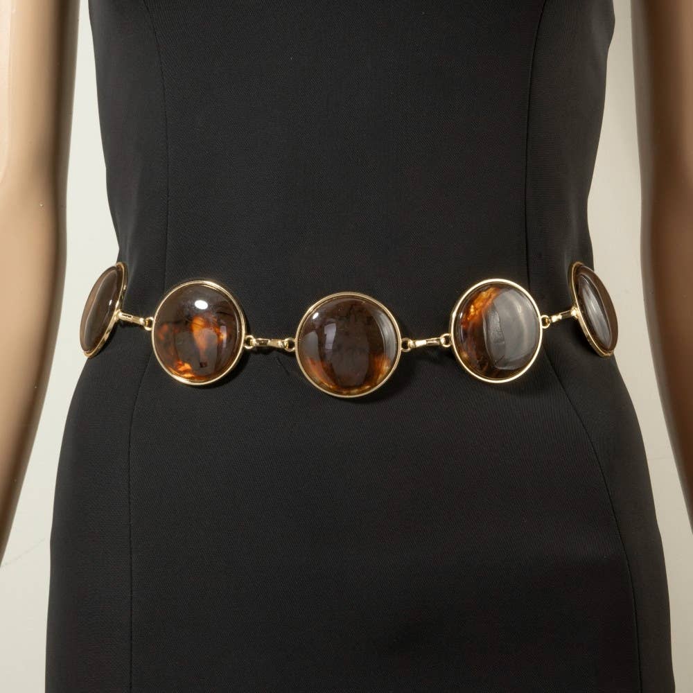 Round Stone Gold Frame Chain Belt