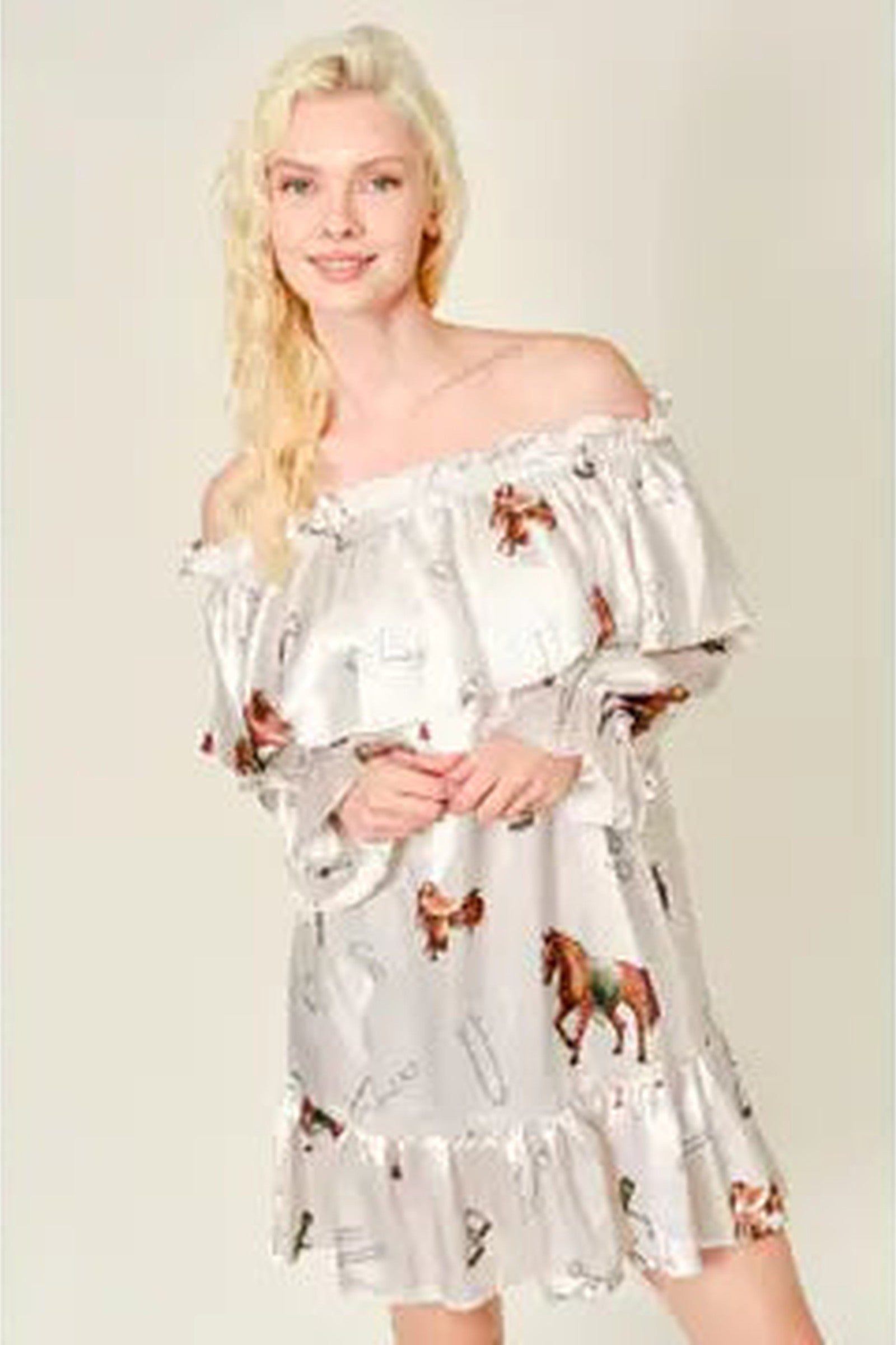 Western Print Ruffle Dress