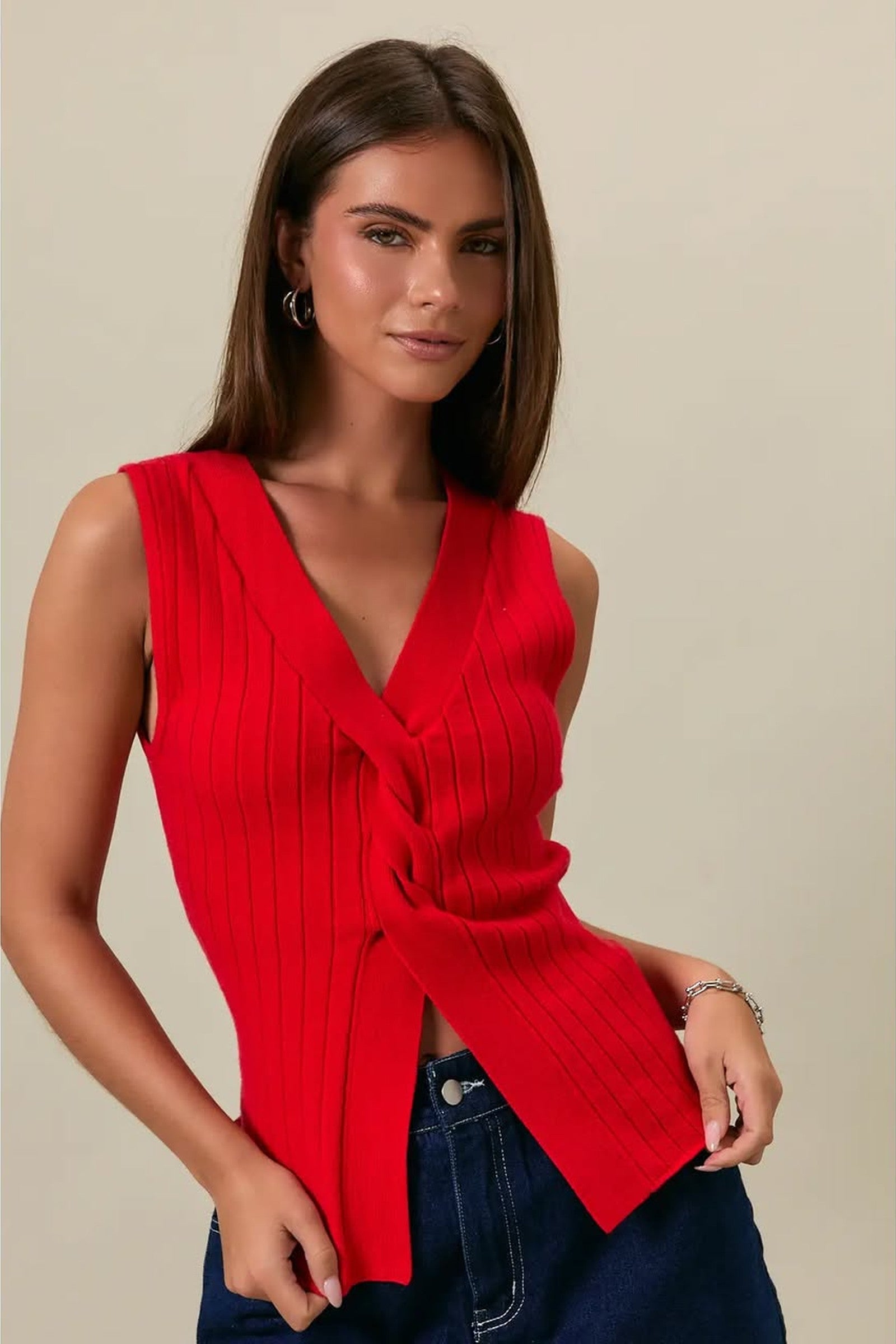 Red Twist Knit tank