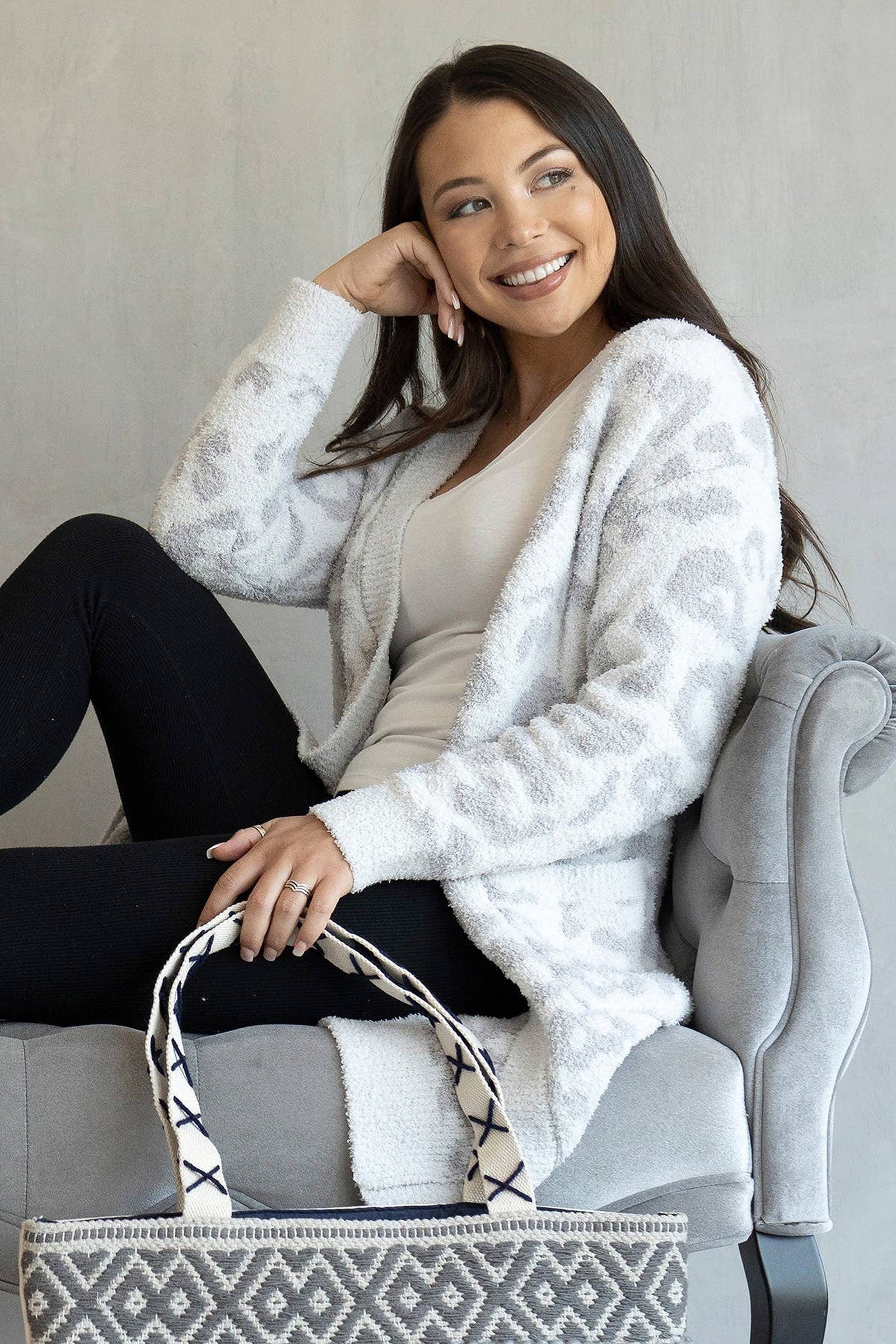 Nera Printed Cardigan w/ Front Pockets