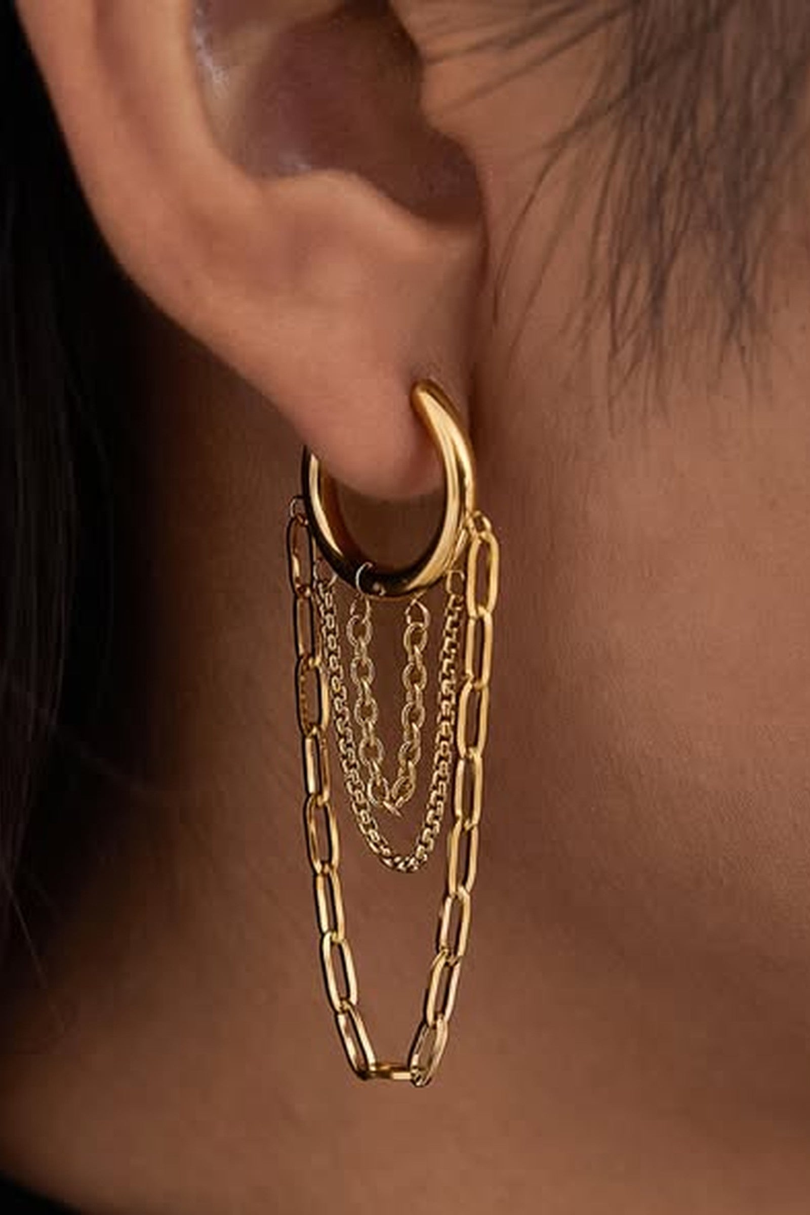 Triple Chain HOOP Earrings