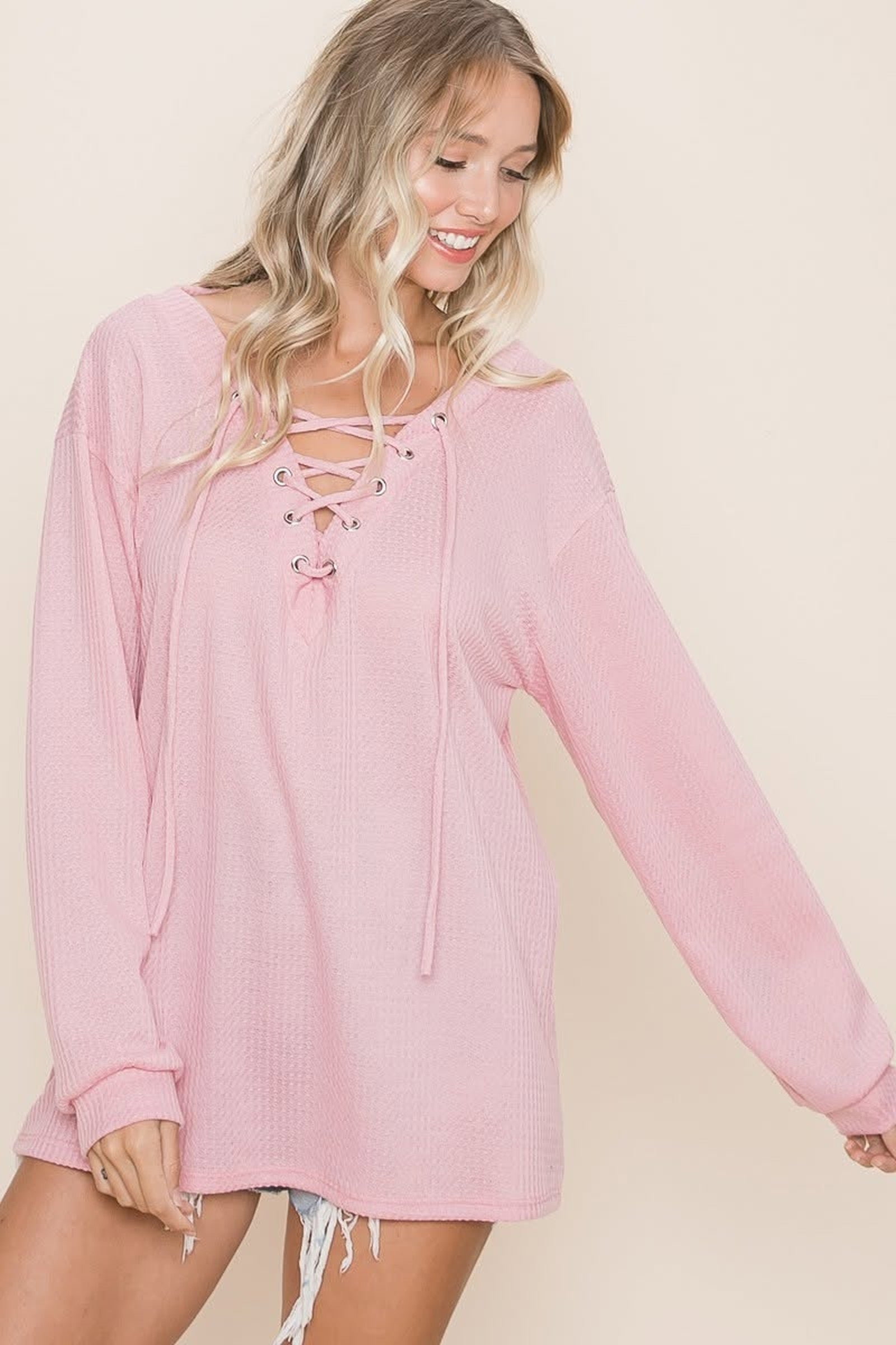Lace Up Waffle Top