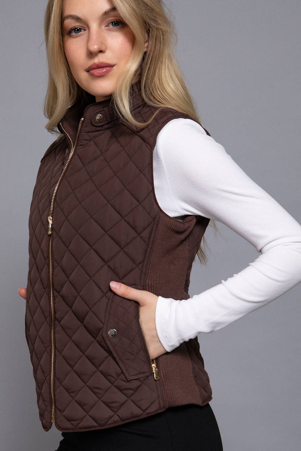 Quilted Vest With Piping