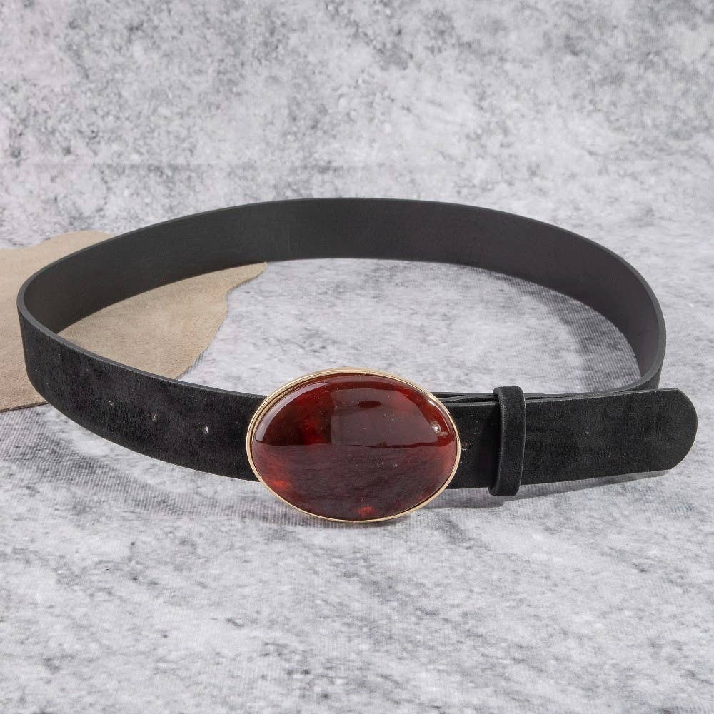 Vegan Leather Oval Resin Buckle Belt