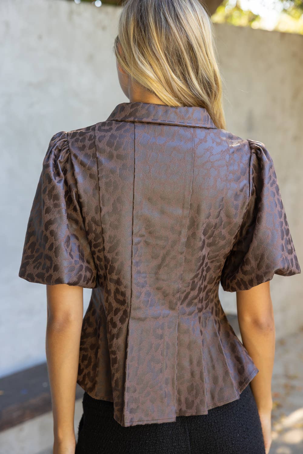 Animal Print Faux Leather Peplum Top
