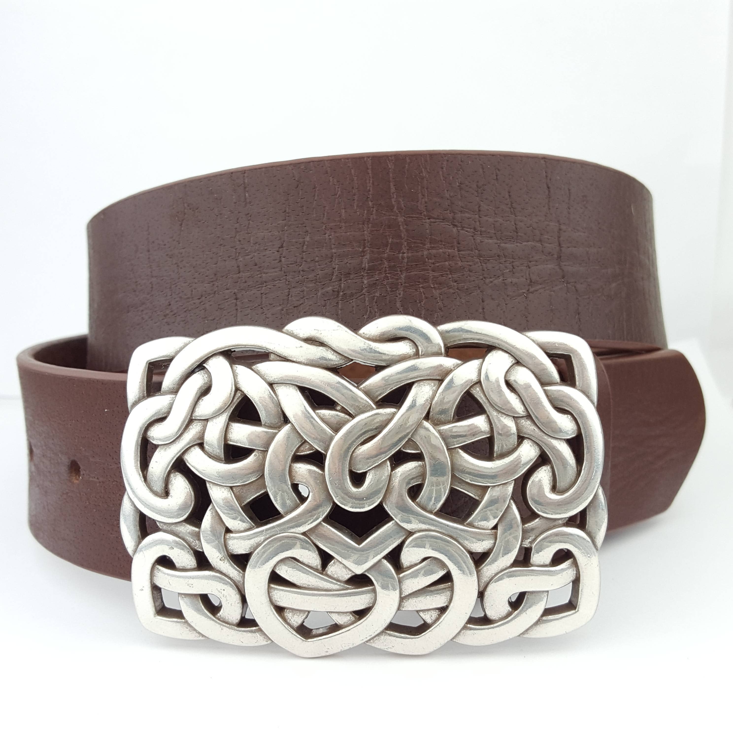 Genuine Leather Belt Strap w. Western Silver Hearts Buckle