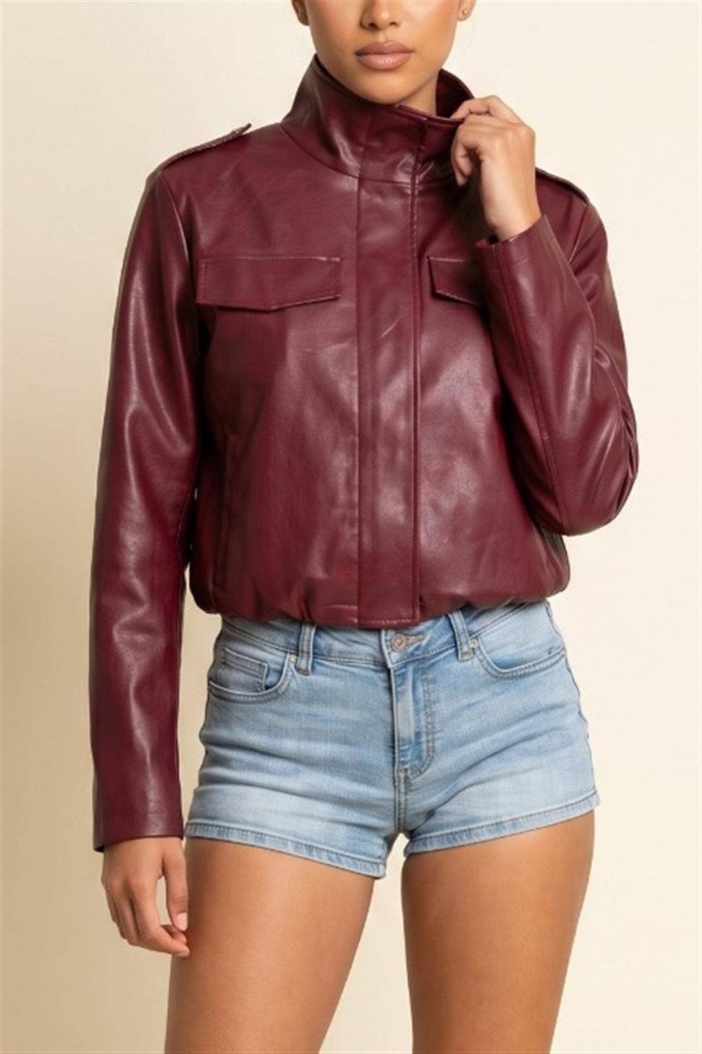 PU Bubble Hem Jacket