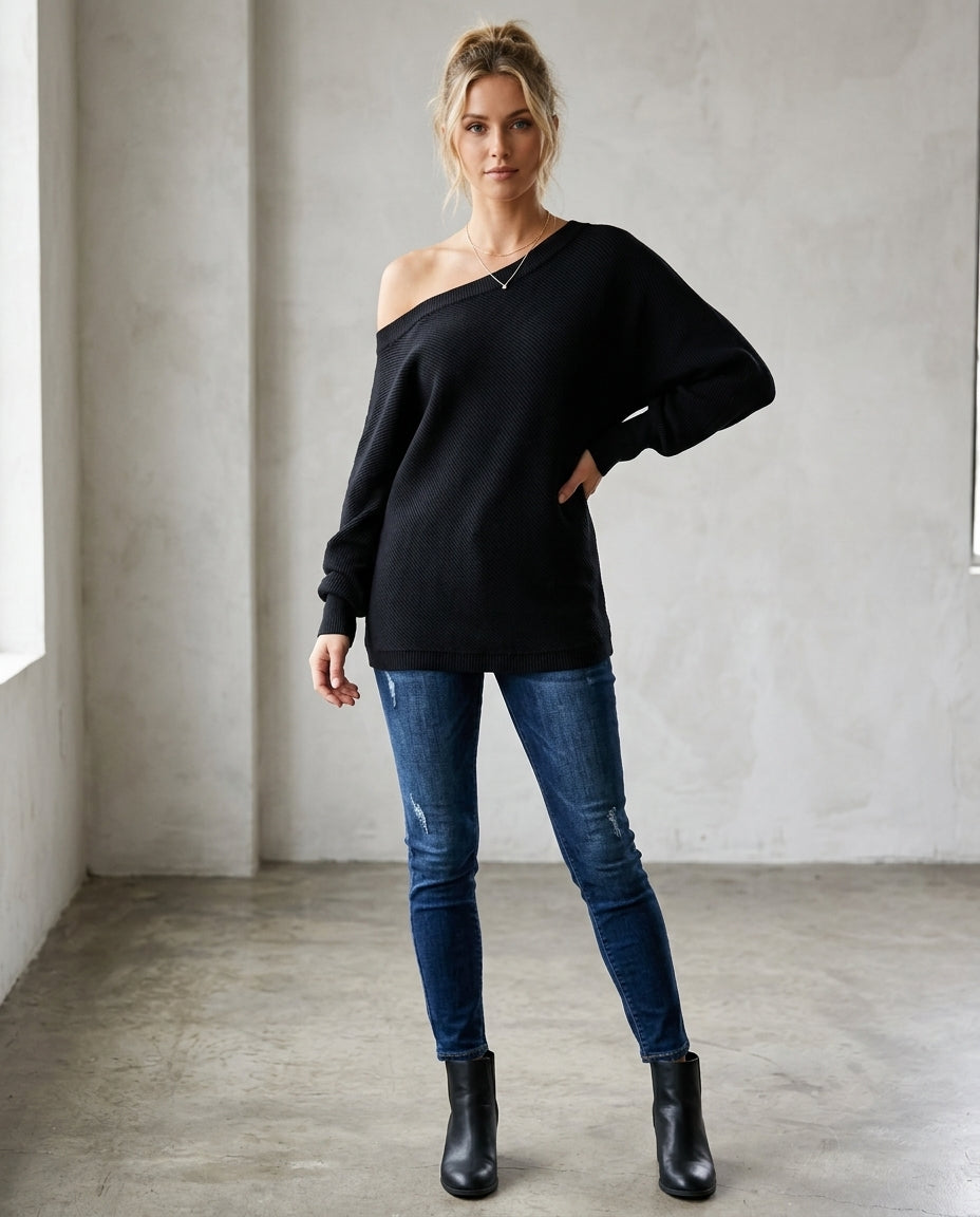 Off Shoulder LS Sweater - Black